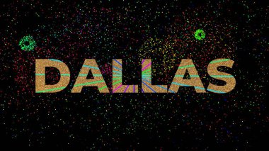 Siyah zemin üzerine birçok renkli havai fişek içeren parlak altın renkli bir metin.