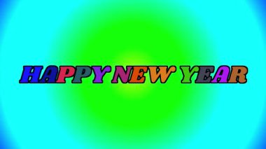 Eski tarz bir yazı karakteri ve sürekli değişen dairesel renkler içeren mutlu yeni yıl harfleri rastgele bir renk efekti yaratır