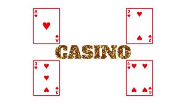 Kumarhane sözcüğü altın renginde. Boyutları artıyor ve iskambil kağıtları sürekli olarak kendilerini kopyalayıp duruyorlar. Saf beyaz bir zemin üzerinde.