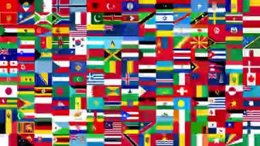 Birçok farklı dünya bayraklarının 15x12 ızgara deseni rastgele soyut bir renk mozaiği ve uluslararası semboller yaratıyor