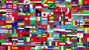Birçok farklı ülke bayraklarının 15 'e 12 şablon şekli rastgele uluslararası sembollerin soyut bir mozaiğini oluşturuyor