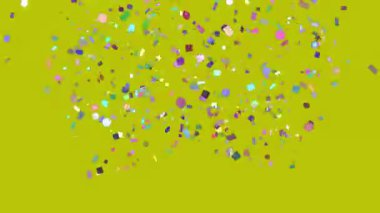 rgb renk arkaplanındaki köşelerden gelen birçok şekil ve boyutun renkli konfetisi