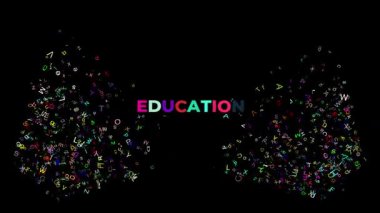 Alttan siyah arkaplana birçok renkli harf içeren Büyük Metin Eğitimi