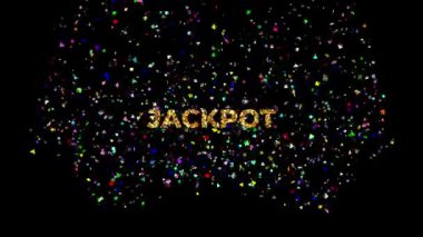 Büyük Altın Metin JACKPOT çok sayıda konfeti ve şekilleri ile alttan siyah arkaplan
