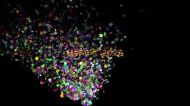 Büyük Altın Metin Mutlu 2026 ve tüm sınırlardan siyah arkaplan üzerine birçok renkli konfeti