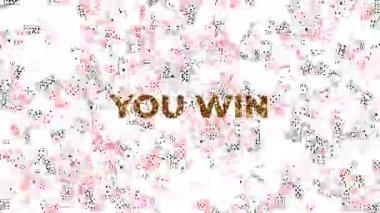 Büyük Altın Metin Kazandınız ve beyaz arkaplanda uçan birçok oyun kartı