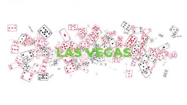 Siyah arkaplandaki birçok oyun kartının bulunduğu büyük yanıp sönen metin LAS VEGAS