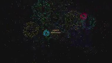 Büyük Altın Metin Mutlu Yıllar ve birçok renkli havai fişek siyah arkaplanda rastgele modda