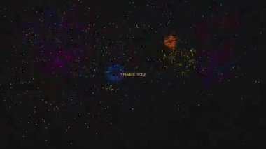 Büyük Altın Metin Teşekkürler ve siyah zemin üzerinde rastgele modda birçok renkli havai fişek
