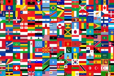 alfabetik sırayla toplam 208 uluslararası bayrak için 13x16 ızgara kolajı