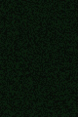 Dijital kodlama veya teknoloji temalı koyu siyah bir arkaplan üzerinde yeşil ikili kod rakamlarından oluşan soyut arkaplan