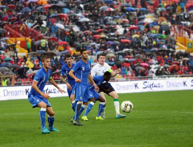 VICENZA, ITALY - October 13, 2015: UEFA Under-21 Championship , football match Italy vs  and Republic of Ireland at Romeo Menti Stadium.