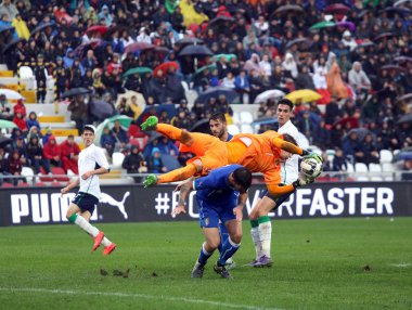 VICENZA, ITALY - October 13, 2015: UEFA Under-21 Championship , football match Italy vs  and Republic of Ireland at Romeo Menti Stadium.