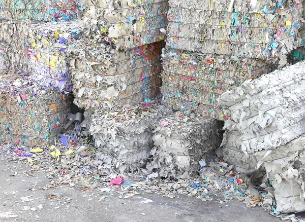 Montones de desperdicios de papel en la fábrica de papel para la producción de rec — Foto de Stock