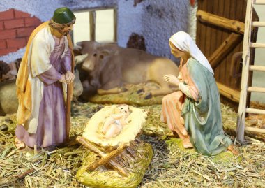 doğum sahnesi bebek Jesus Mary ve Joseph yemlik