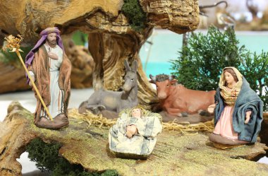 Klasik doğum sahnesi bebek İsa ile St Mary St Joseph ile bir