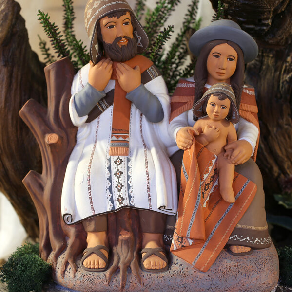 Peruvian nativity scene with baby Jesus St Joseph and santa mari