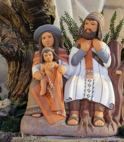 Peruvian nativity scene with baby Jesus St Joseph and santa mari