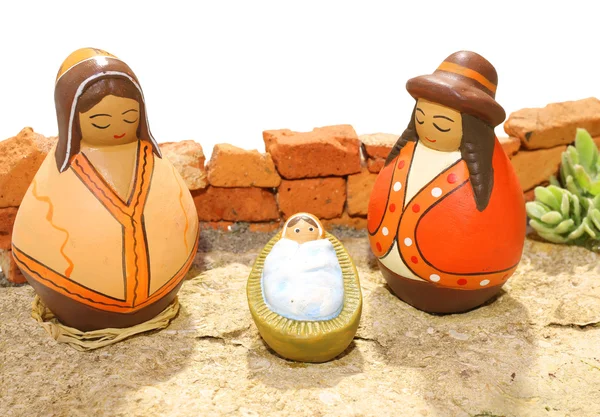 Mexican crib  with baby Jesus and the holy family in the stable — Stock Photo, Image