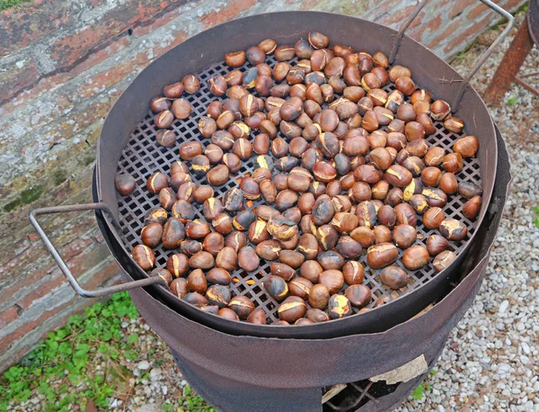 Chestnuts roasted on the fire from a street vendor on the road i — ストック写真