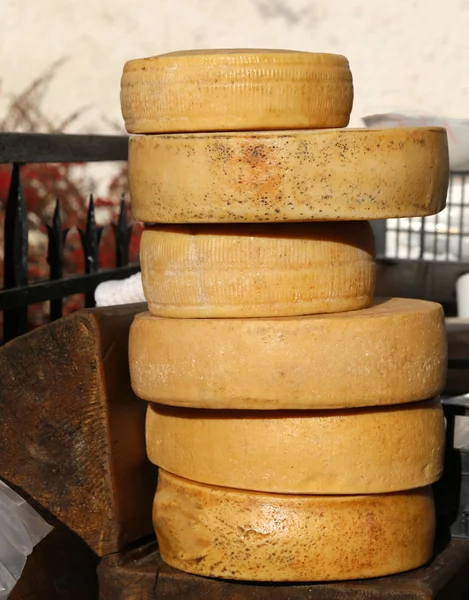 Aged cheeses on sale in the market — Stock Photo, Image