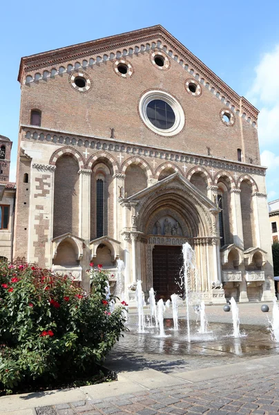 噴水のあるイタリアのヴィチェンツァにある古代聖ローレンス教会 — ストック写真