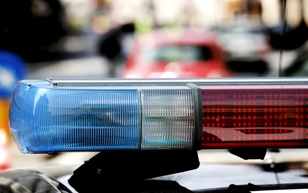 Flashing and siren of the police car at the checkpoint — Stock Photo, Image