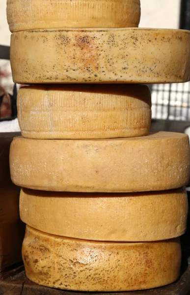 Gıda pazarında satışa İtalyan olgunlaştı peynirler — Stok fotoğraf