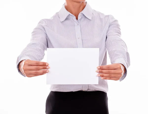 Businesswoman with blank placard — Stock Photo, Image