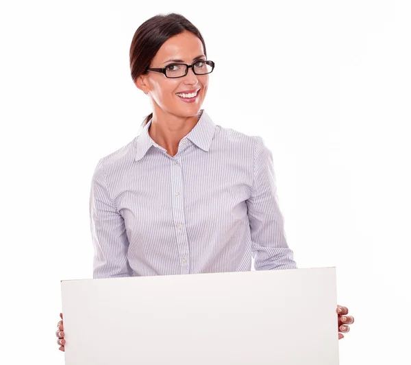 Mujer de negocios con pancarta en blanco —  Fotos de Stock