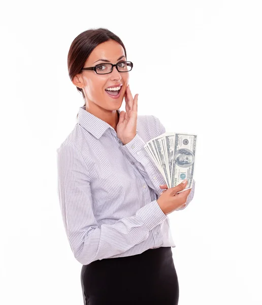 Feliz mujer de negocios sonriente con dinero —  Fotos de Stock