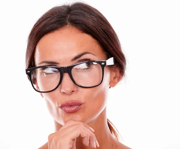 Attractive pouting woman with glasses — Stock Photo, Image