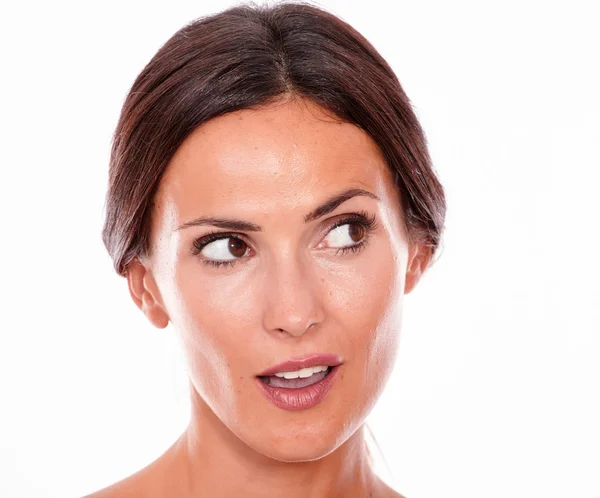 Attractive surprised brunette woman — Stock Photo, Image