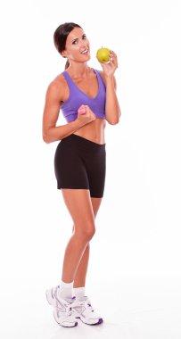 kadın dumbbell ve elma ile