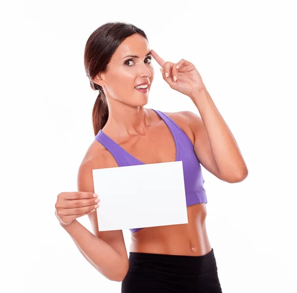 Healthy woman with blank signboard — Stock Photo, Image