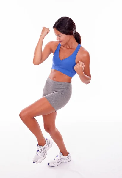 Celebrating fitness adult woman — Stock Photo, Image