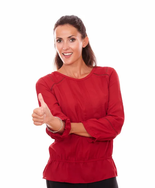 Alone pretty woman with thumb up — Stock Photo, Image