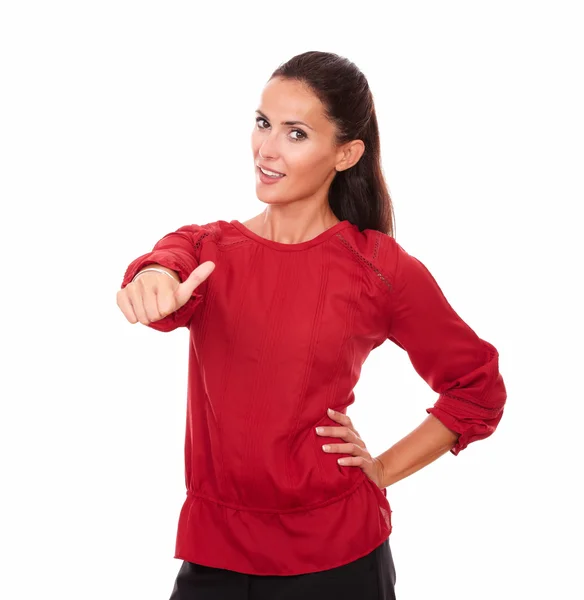 Adult female with good job gesture — Stock Photo, Image