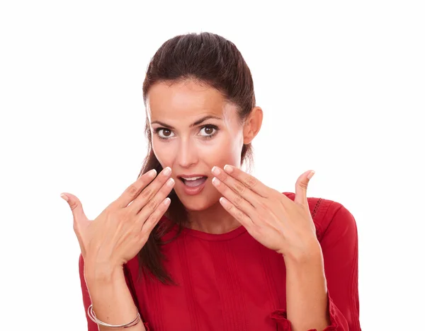 Pretty young woman with surprised gesture — Stock Photo, Image