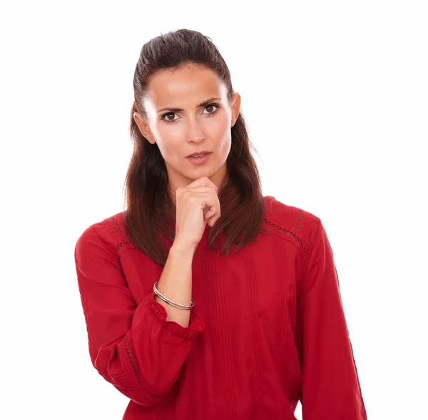 Pensive young woman asking a question to herself — Stock Photo, Image
