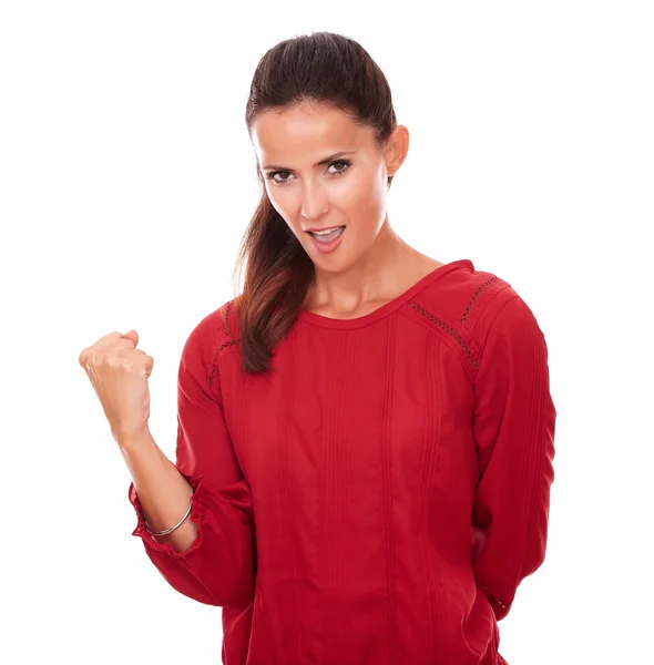 Attractive latin female with winning gesture — Stock Photo, Image