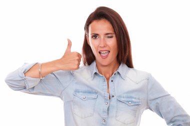 iyi iş jest olan memnun kadın