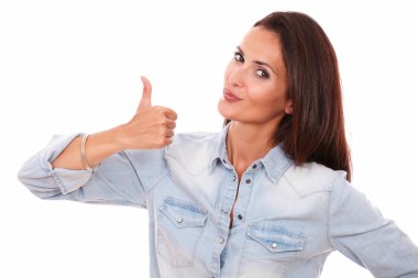 iyi iş jest ile tek latin kadın