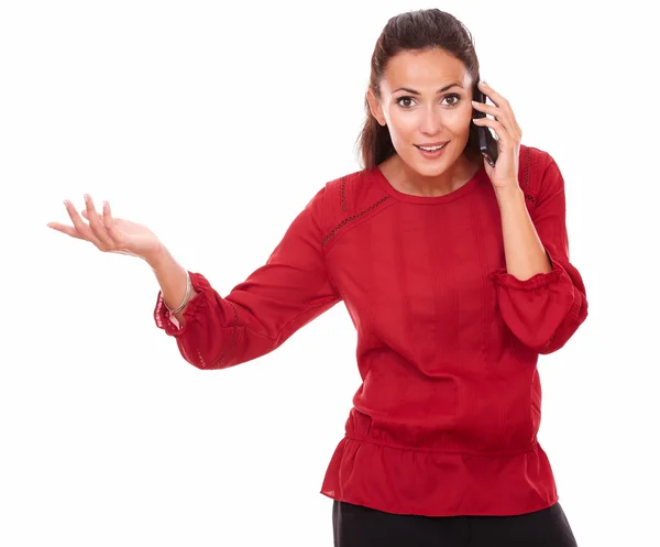 Friendly young lady talking on her phone — Stock Photo, Image