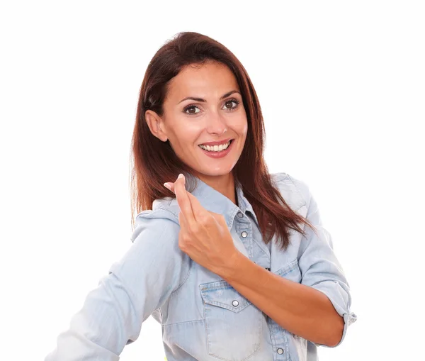 Positive young woman with lucky sign — Stock Photo, Image