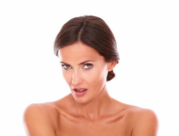 Angry latin female looking at camera — Stock Photo, Image