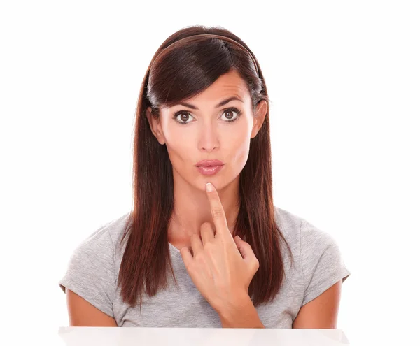 Lovely latin woman asking a question — Stock Photo, Image