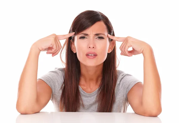 Alone latin woman asking a question — Stock Photo, Image