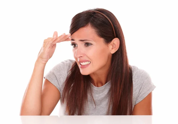 Cute young woman with fail gesture — Stock Photo, Image