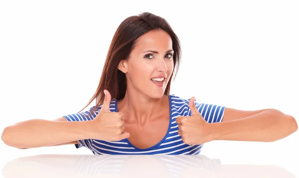 Adult lady gesturing a great job — Stock Photo, Image